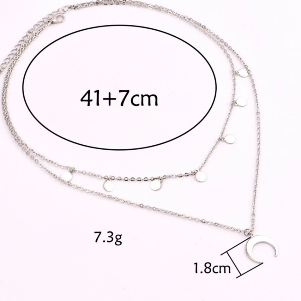 Silver Multilayer Crescent Moon Necklace - Picture 2 of 3